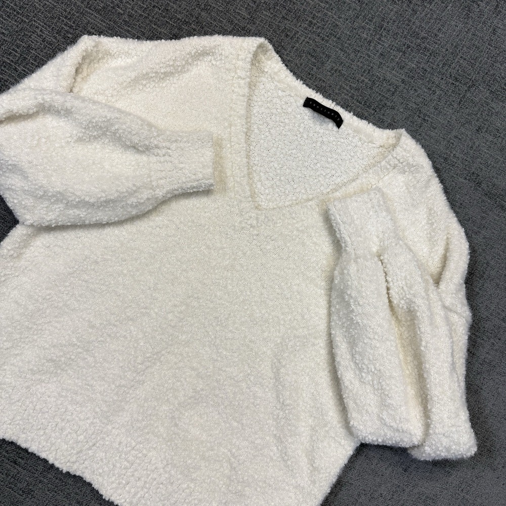 Sanctuary V-Neck Sweater‎ Women's Medium Cream Fuzzy Cozy Knit Pull Over